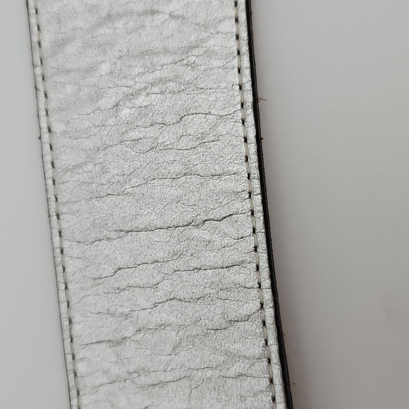 Silver Women\'s Leather Button Belt with Ornate Design 32\